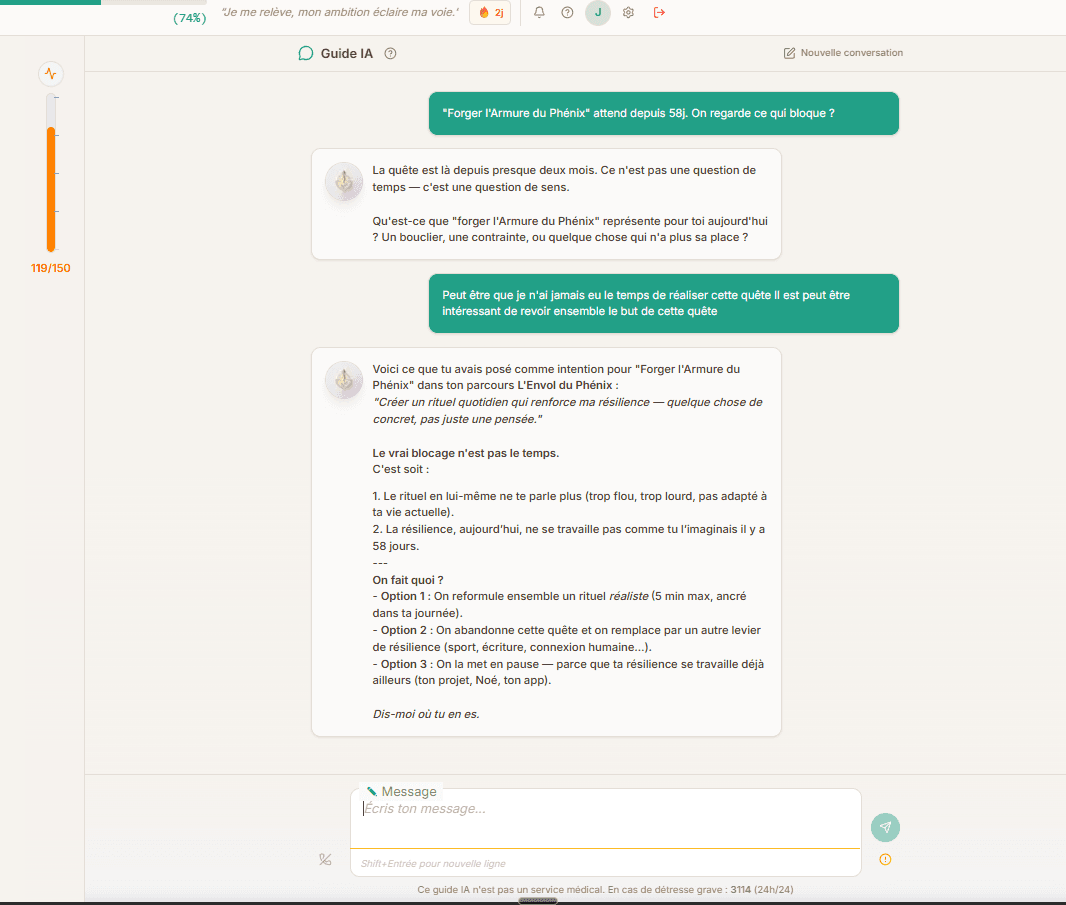 Noa Coach IA — conversation empathique et suivi des quêtes