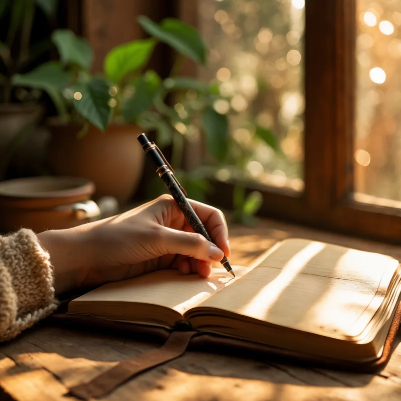 Main écrivant dans un journal — tons chauds